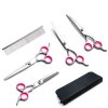 Professional Pet Grooming Scissors Kit - Straight, Thinning & Curved Shears with Comb and Case (Pink)