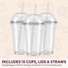 16oz Clear Plastic Cups with Dome Lids and Straws (Pack of 10)