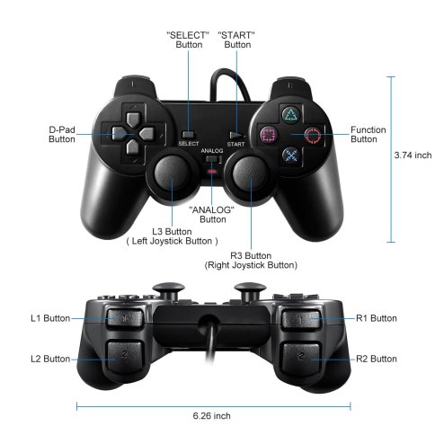 Wired Dual Vibration Controller for PS2 - Black