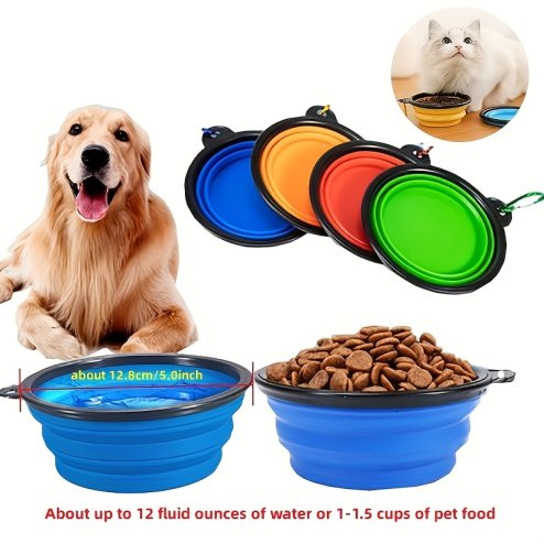 Collapsible Dog Travel Water Bowl with Carabiner Clip - Black