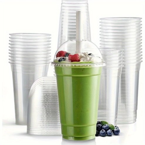 16oz Clear Plastic Cups with Dome Lids and Straws (Pack of 10)