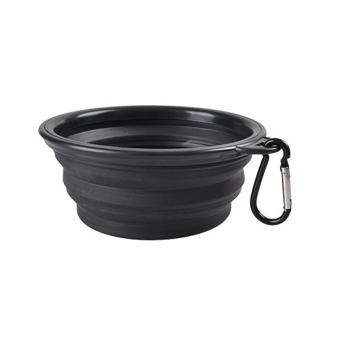 Collapsible Dog Travel Water Bowl with Carabiner Clip - Black Image