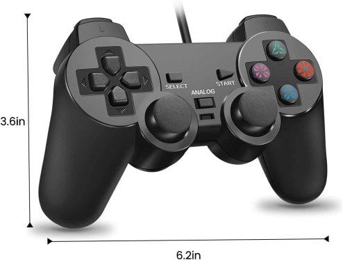 Wired Dual Vibration Controller for PS2 - Black