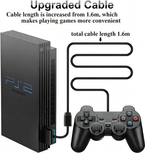 Wired Dual Vibration Controller for PS2 - Black