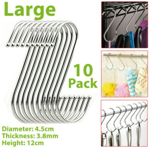 Large Stainless Steel S Hooks 12cm - Pack of 10, for Powder Coating, Workshop & Kitchen Image