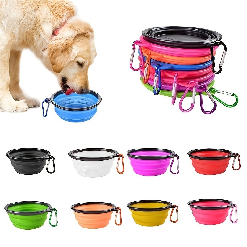 Collapsible Dog Travel Water Bowl with Carabiner Clip - Black