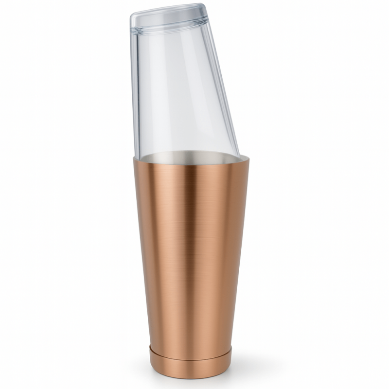 Boston Cocktail Shaker Set - Brushed Copper 28oz Tin & 16oz Mixing Glass