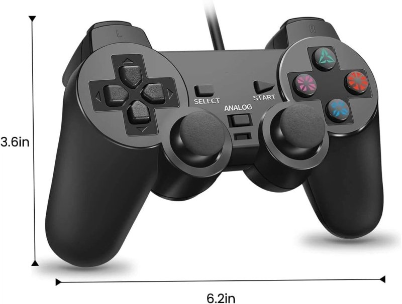 Wired Dual Vibration Controller for PS2 - Black