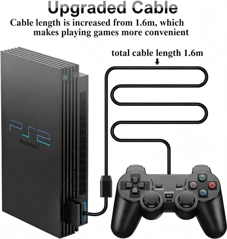 Wired Dual Vibration Controller for PS2 - Black