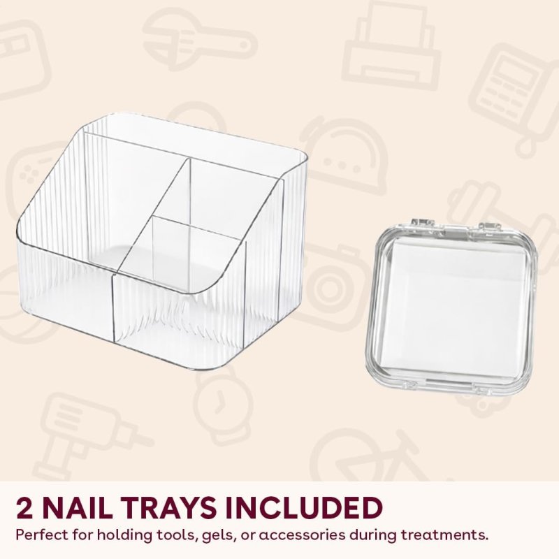 Clear Nail Organiser Set - 4 Compartment Caddy and Lidded Storage Box