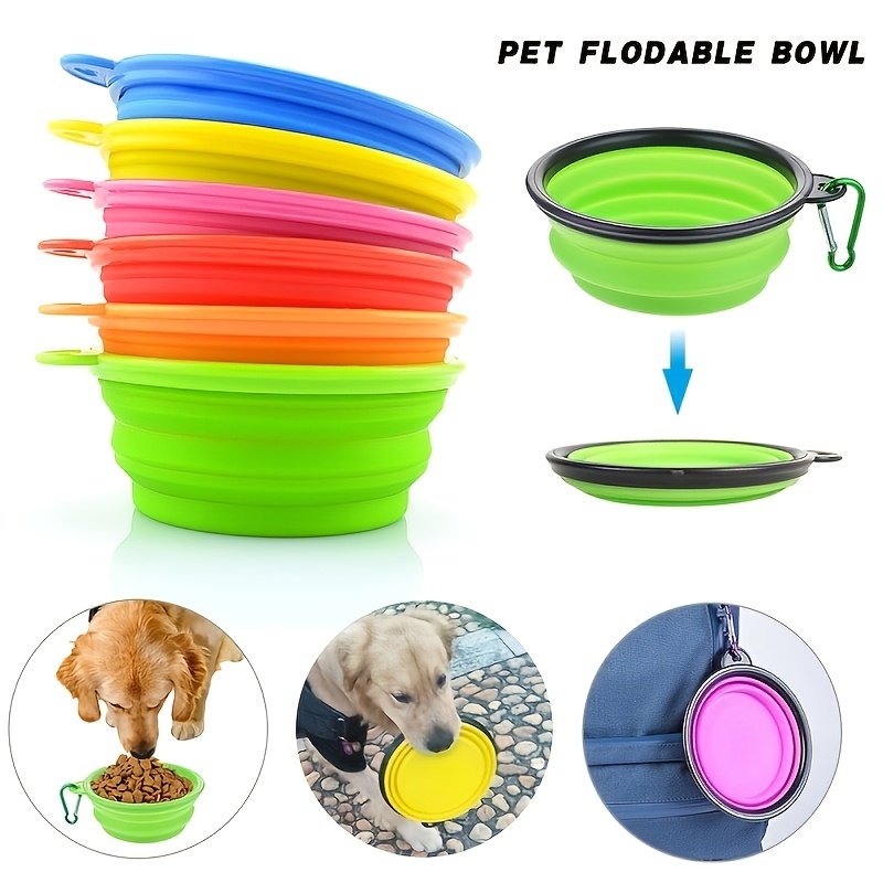 Collapsible Dog Travel Water Bowl with Carabiner Clip - Black