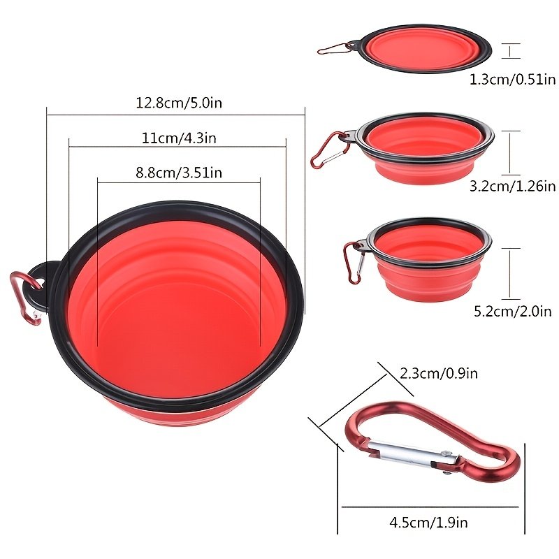 Collapsible Dog Travel Water Bowl with Carabiner Clip - Black