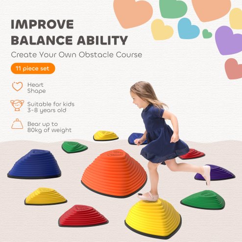 AIYAPLAY Stepping Stones for Kids, 11 Pieces Balance Stones with Non-Slip Wrapping Strips, Outdoor Indoor Stackable Sensory Toys Obstacle Course for Balance and Motor Skills
