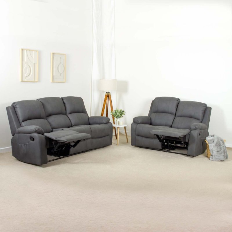 Alaska Full Fabric Reclining Sofa Suite 3 + 2 - Grey